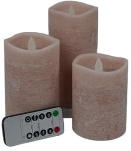FHS 3er LED Echtwachskerzen Set rose meliert FB Timer Dimmer Flackermodus