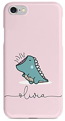 Tirita Personalised Initials Custom Hard Phone Case Compatible with iPhone 7 Plus & 8 Plus Chubby Dinosaur Dino Roar