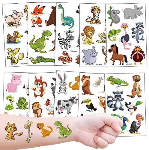 10 Kinder Tattoo Tier für Mädchen Jungen, Dschungel Safari Tier Kindertattoos als Geburtstag Mitgebsel Gastgeschenke