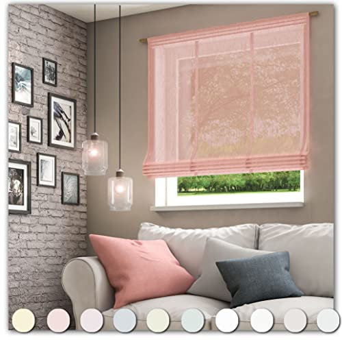 Neutex for you! LIBRE ECO Raffrollo mit Stangendurchzug, Vorhang, Gardine, Halbtransparent, 140 x 80 cm (H/B), 481864, Made in Germany, Oeko-Tex Standard 100, Koralle