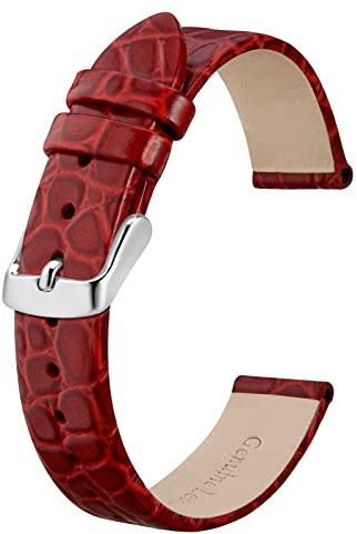 BISONSTRAP Leder Uhrenarmbänder, Weiche Ersatzbänder mit Polierter Schnalle, 10mm, Rot mit Silberner Schnalle