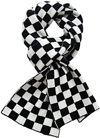 Wollschal Damen Herren Winter Dicke Warme Strickschals Damen Schwarz Weiß Kariert Kind Langschal Grün Rot Jungen Mädchen, Weiß Schwarz Erwachsene