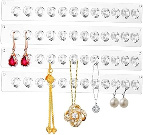 4 Stück Halsketten-Aufhänger, Klarer Acryl Schmuckaufhänger Wand Halsketten mit 12 Diamant-Haken, Wiederverwendbar Schmuck Aufbewahrungshaken für Ohrring Halsketten Halskette Ring Mädchen Frauen