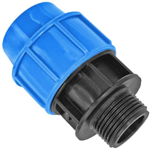MegaHaustechnik PP-Fitting Klemmverbinder, Übergang, 50mm x 2 Zoll AG, | Trinkwasser geeignet, Druck 16 Bar, für PE-Rohr-Außendurchmesser 50mm, 2 Zoll Außengewinde, Adapter blau
