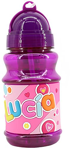 PLUS HOME Botella Agua con nombre Lucia para niños, 100% a prueba de fugas, sin BPA, 350 ml, para guardería, colegio, viajes y deporte Regalo de Niños 5-10 años para Colegio Cumpleaños(350ML)