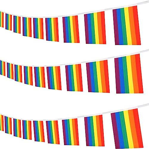 10m Regenbogen Pride Flagge Banner mit 38 flaggen - Gay LGBT Pride Flag Fahnenkette | Flaggengröße 14x21cm, Rainbow Bunting Banner für Pride Month