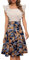 HOMEYEE Damen Elegant Rüschenärmel Rockabilly Knielang Blumen Party Cocktailkleid mit Taschen A312 (M, Beige + Blumen)