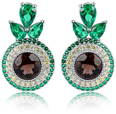JewelryPalace Avocado Rundschliff 5.1ct Echt Braun Rauchquarz Simulierter Halo Smaragd Grün Ohrstecker Silber 925 Damen, Gelb Stein Schmuck Set, Ohrringe Edelstein Mädchen Ohrstecker Geschenk Frauen