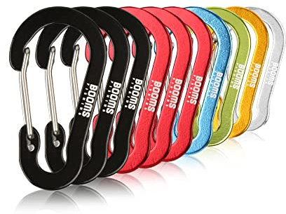 Booms Fishing CC1 Mousqueton Multi-Usage Clip, Lot de 10 Petits Clips Mousqueton, Mini Porte-clés Mousqueton Clip 2 Pouces, Mousquetons à Anneau en D en Aluminium, Couleurs Aassorties
