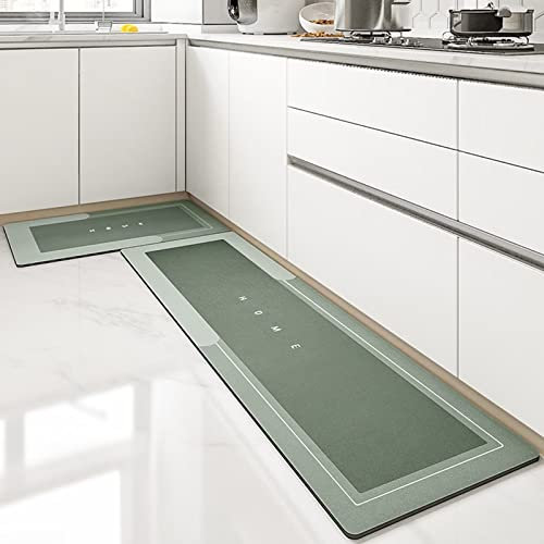 Lange Anti-Rutsch-Bodenmatte für die Küche, super saugfähige Bodenmatte, Wasser- und ölabsorbierender Teppich für Zuhause, waschbare schnell trocknende Küchenteppiche (45*75cm, Rechteck Grün)