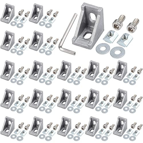 GETLITOOL 20x Befestigungsmaterial Winkel, Aluprofile 20x20 Nut 6 Aluminium Winkelverbinder Eckverbinder Aluwinkel für 6mm Nutbreite Streben, Stangenprofile 3D-Drucker, CNC-Fräsen, DIY-Projekte