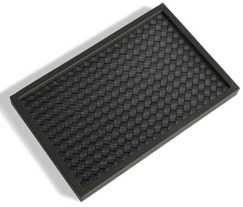 SANZIE Plaited Leather Tray for Jewellery Storage Table Organizer for Keys Phone Coin and Sundries. 11IN*7.9IN*1.7IN (Black-Rectangle)