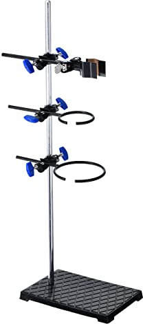 PATIKIL Lab Stand Set, 24 Inch Lab Stand & Clamp Set, 1 Set Stand Support with 1 Flask Clamp & 2 Retort Rings for Chemistry Laboratory, Black