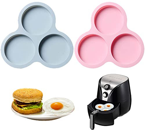 2 Pieza Molde Huevo Frito Freidora de Aire, 3 Cavidades Molde para Huevos Fritos con Cepillo de Silicona para Aceite y Espátula, Reutilizable Moldes de Silicona para Huevos Fritos Freidora de Aire