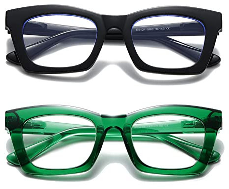Hubeye 2er-Pack Retro Lesebrille für Damen Übergröße Anti-Blaulicht-Computerlesegerät Katzenauge Rahmen Modische Damenbrille 1.50