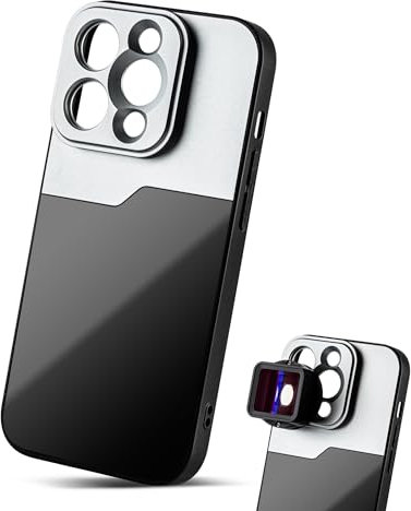 MOJOGEAR Carcasa de lente de 17 mm para iPhone 14 – Rosca para lente Macro, teleobjetivo, lente anamótica o adaptador DOF – Carcasa sólida – Negro/Gris