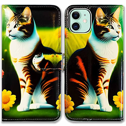 Bcov iPhone 12 Case,iPhone 12 Pro Case,Cute White Orange Cat Leather Flip Phone Case Wallet Cover with Card Slot Holder Kickstand for iPhone 12/iPhone 12 Pro