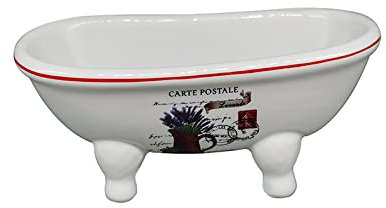 CECE&COLE Porte-Savon en Céramique en Forme De Baignoire - Porte-Savon Auto-Videur Blanc, Porte-Savon pour Salle De Bain Douche Évier Baignoire Comptoir De Cuisine, Fleur De Timbre