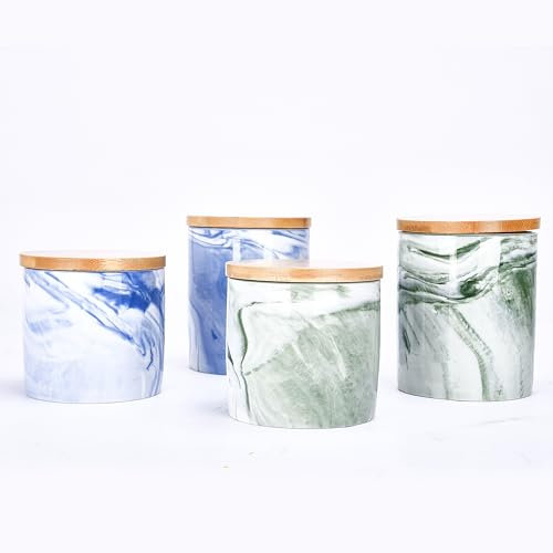 Regal Trunk & Co. Ceramic Canister with Bamboo Lid, Set of 4 - Tea, Coffee, Sugar, and Biscuit Storage Jars for Kitchen -Containers in Blue and Green - Stylish Ceramic Canisters