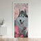 Loussiesd Rideau de porte avec motif teckel et husky de Sibérie 30 % à 50 % occultant et isolation thermique pour porte - Séparateur de pièce - Gris et rose - 86 x 203 cm
