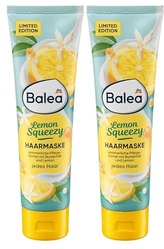 Balea 2er-Set Haarmaske LEMON SQUEEZY Intensiv-Haarpflege mit Glycerin, Buttermilch, Zitrone für seidiges Haar & natürlichen Glanz, verwöhnt sommerlich fruchtig mit Zitronenduft (2 x 100 ml), 200 ml