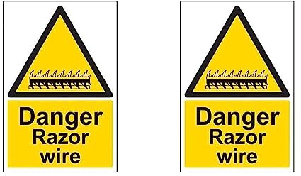VSafety Danger Razor Wire Sign - Portrait - 200mm x 300mm - 2mm Rigid Plastic (Pack of 2)