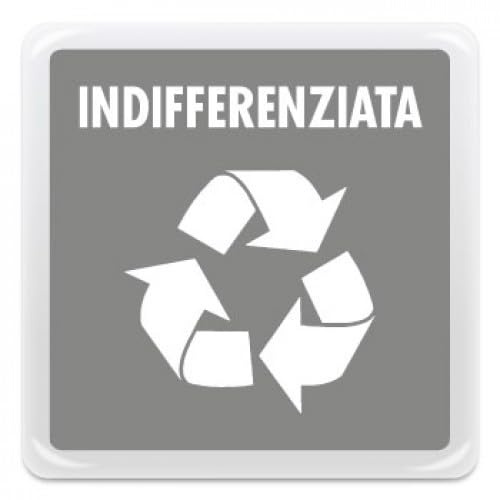 Cartello Adesivo Rifiuti - indifferenziata - Pittogramma adesivo effetto lente di formato mm. 95x95, realizzati in pvc adesivo bianco e stampati attraverso tecnica serigrafica