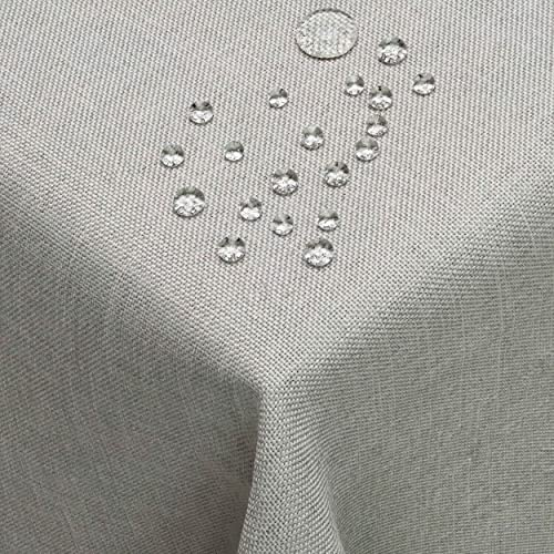 DecoHomeTextil Leinen Optik Tischdecke Eckig 130 x 280 cm Hellgrau | wasserabweisend, fleckenabweisend, abwaschbar, Lotuseffekt
