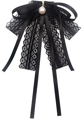 SUNTRADE Mädchen Frauen Schwarz Spitze Fliege Brosche, Mode Kragen Brosche Vorgebunden Hals Krawatte Hemd Corsage Hals Krawatte