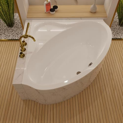 ECOLAM® Badewanne Eckwanne Eckbadewanne Acrylwanne BALA 120 x 120 cm symmetrisch Acryl Sanitäracryl weiß | Inklusive Ablaufgarnitur Ab- und Überlauf Automatik Füße Silikon Qualitätswanne