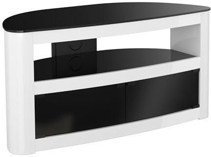 AVF Curved Wood TV Stand - Burghley Affinity 1m Floorstand Unit, Up to 50 & 45kg Max Weight, Gloss White With Black Glass, Open & Closed Storage