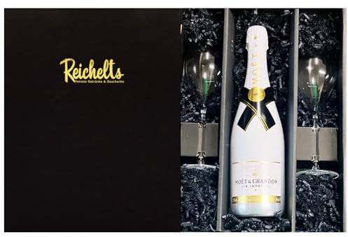 Moet & Chandon Ice Imperial Champagner 0,75 l 12% + 2 x Reichelts Champagnerglas als Geschenkset in Präsentbox by Reichelts | Das ideale Geschenk für Geburtstag, Hochzeit oder Einladung