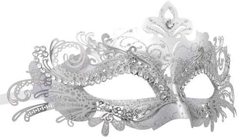 Coddsmz Maskerade Metallmasken Venezianische Halloween Kostüm Maske für Karneval, Cosplay Party, Kostüm Ball, Hochzeit - Silber-1