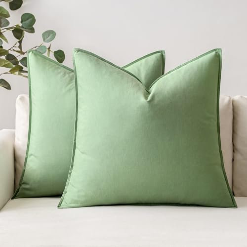 MIULEE Kissenbezug Kissenhülle Dekokissen Leinen Baumwolle Dekorative Kissenbezüge Waschbar Sofakissen mit Verstecktem Reißverschluss für Wohnzimmer Schlafzimmer Sofa 2er Set 45x45 cm Hellgrün