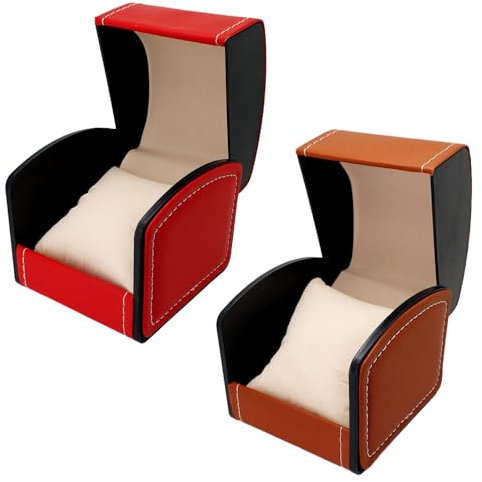 SLEEKEE 2 Stück Uhrenbox, Pu-leder-uhrenbox, Uhren-geschenkbox, Herrenuhr-ausstellungsständer, Uhren-aufbewahrungsbox, Geeignet Für Die Meisten Uhren (braun, Rot)