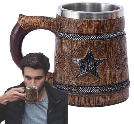 Chope à bière en Forme de tonneau en Bois,Tasse à Cockta en Bois | Tasse à bière Vintage à Double paroi en Bois et Acier Inoxydable, Classique, Naturel et écologique, 600ml, pour Bar