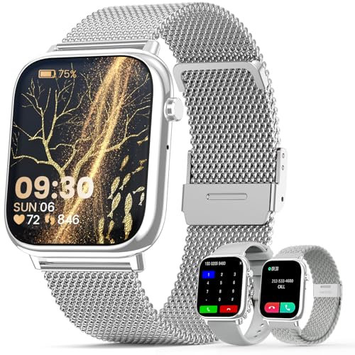 elfofle Smartwatch Damen Herren mit Telefonfunktion, 1,83 HD Touchscreen, IP67 Wasserdicht /SpO2 Fitness Tracker/Menstruationszyklus Herzfrequenz Schlafmonitor für iOS Android Silber