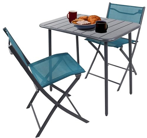 VCM 3-TLG. Set Bistroset Esstisch Gartenset Balkonset Stuh klappbar Tisch Garten Camping Sumila Türkis