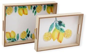 Luscious Lemons Serviertabletts aus Holz für Essen und Getränke, 2 Stück