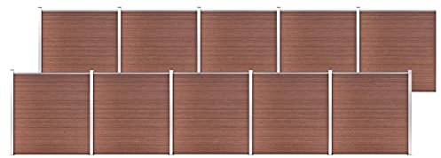 NITCA WPC Zaun-Set 10 Elemente WPC Sichtschutzzaun Windschutz 1737x186 cm Zaunelement Set Braun WPC Sichtschutzzaun Komplettset WPC Sichtschutzzaun Windschutz, Zaun Gartenzaun