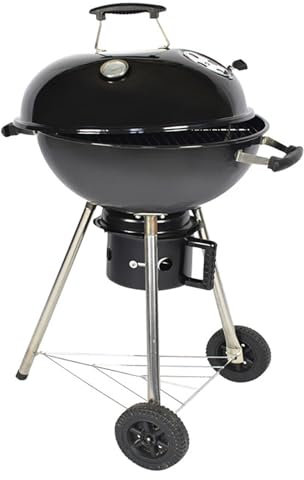 Barbecue a carbonella, Grill portatile da 47 cm con coperchio, Grill cromato con supporto e 2 ruote, Forno da esterno indipendente, Ventilazione regolabile, per picnic, giardino, campeggio