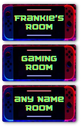 Childrens Bedroom Signs - Custom Personalised Neon Style Metal Name Plaque for Kids, Boys & Girls Home Decor, Nursery, Playroom Door - 20cm x 10cm (Gaming Room)
