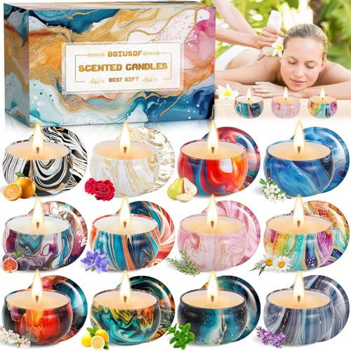BGIUSQF 12 Pieces Duftkerzen Geschenkset, Duftkerzen 100% Natürliches Sojawachs, Kerzen Set, Scented Candle, Stress Abbauen, Duftkerzen Set für Aromatherapie, Massage, Weihnachten, Geburtstage