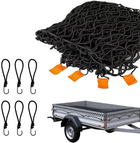 Filet de remorque - 1,5 x 2,2 m - Maille fine - Avec corde de serrage et cordon en filet - Filet de conteneur pour filet de sécurité de chargement - Noir