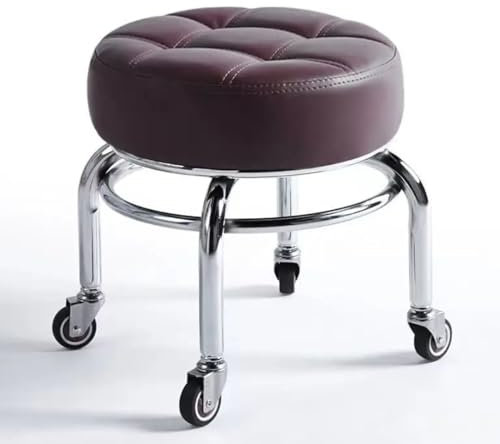 HIQACTLIF Niedriger Rollhocker, Höherer Breiterer Verdickter Stabiler Sitz Aus PU-Leder Mit 360 Grad Drehbaren Lagerrädern, Kurzer Rollhocker for Hausgarten-Massage Garage Büro Geschäft Fitness Sport