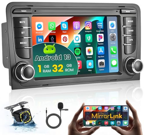 [ Android 13 ] para 2003-2012 Audi A3 S3 RS3, 7 Pulgadas de Pantalla Táctil de Radio, con GPS WiFi, Bluetooth, Mirror Link, FM RDS, Split Screen, Backup Camera [1+32GB]