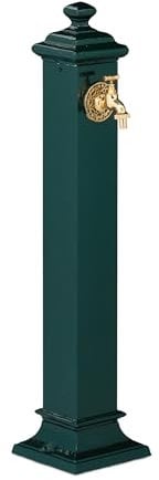 Relaxdays Fuente de Agua de Estilo Antiguo, con Grifo Jardín, 86x19x23 cm, Terraza, Patio, Decorativa, Verde Oscuro, Acero