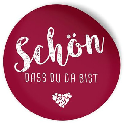 itenga 24x Sticker Schön dass du da bist Aufkleber rund 4cm selbstklebend - Sticker ideal für Gastgeschenk (bordeaux rot)