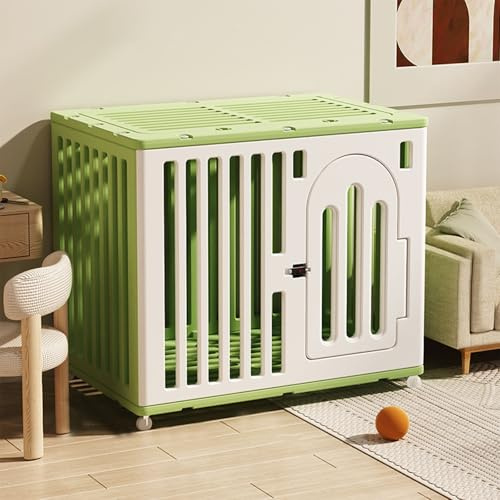 NEONMAN Hundekäfig Dog Crate hundekäfig für zuhause hundegitterbox Hunde käfig für Welpen kleine und mittelgroße Hunde aus PE-Kunststoff mit Rädern Fluchtschutz, Schloss, Kunststoffwanne(Grün,M)