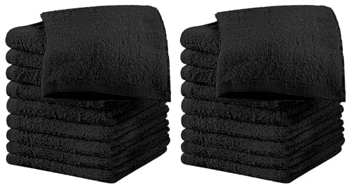 IlGruppone Set 20 Pezzi Lavette Asciugamani Viso Mani 100% Cotone 490 Gsm 30x30 Cm Bagno Bidet Vari Colori Morbide Assorbenti Asciugamano Spugna Ospite - Nero - 30x30 cm